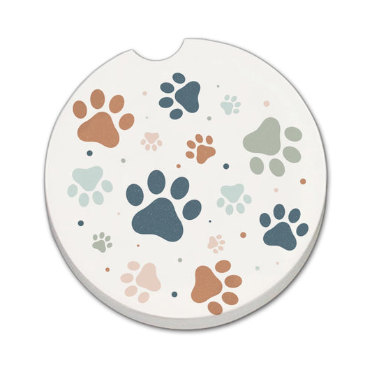 Thirstystone Paw Prints Single Absorbent Stone Coaster for Vehicle Cup Holder 2.6” Diameter Manufactured in The USA