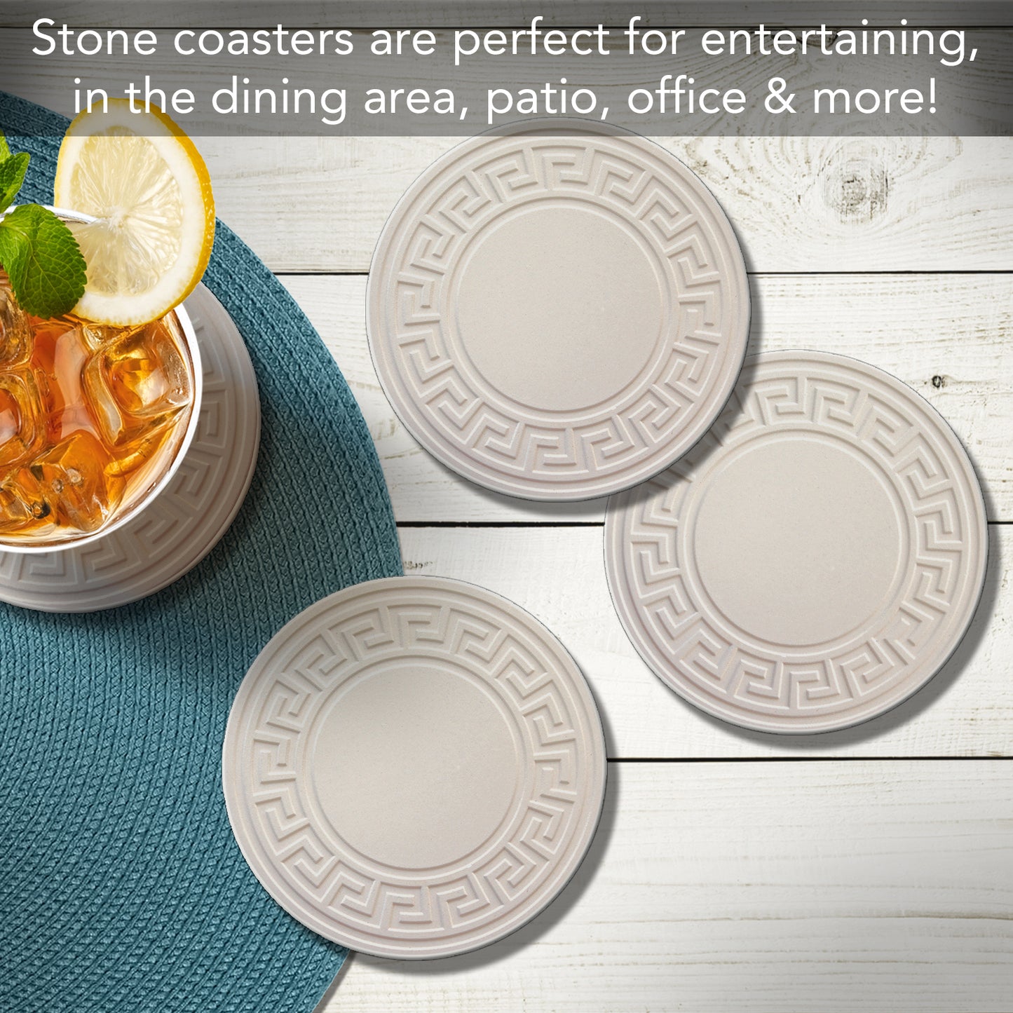Thirstystone Embossed 4 Pack Round Absorbent Stone Coasters 4" Diameter