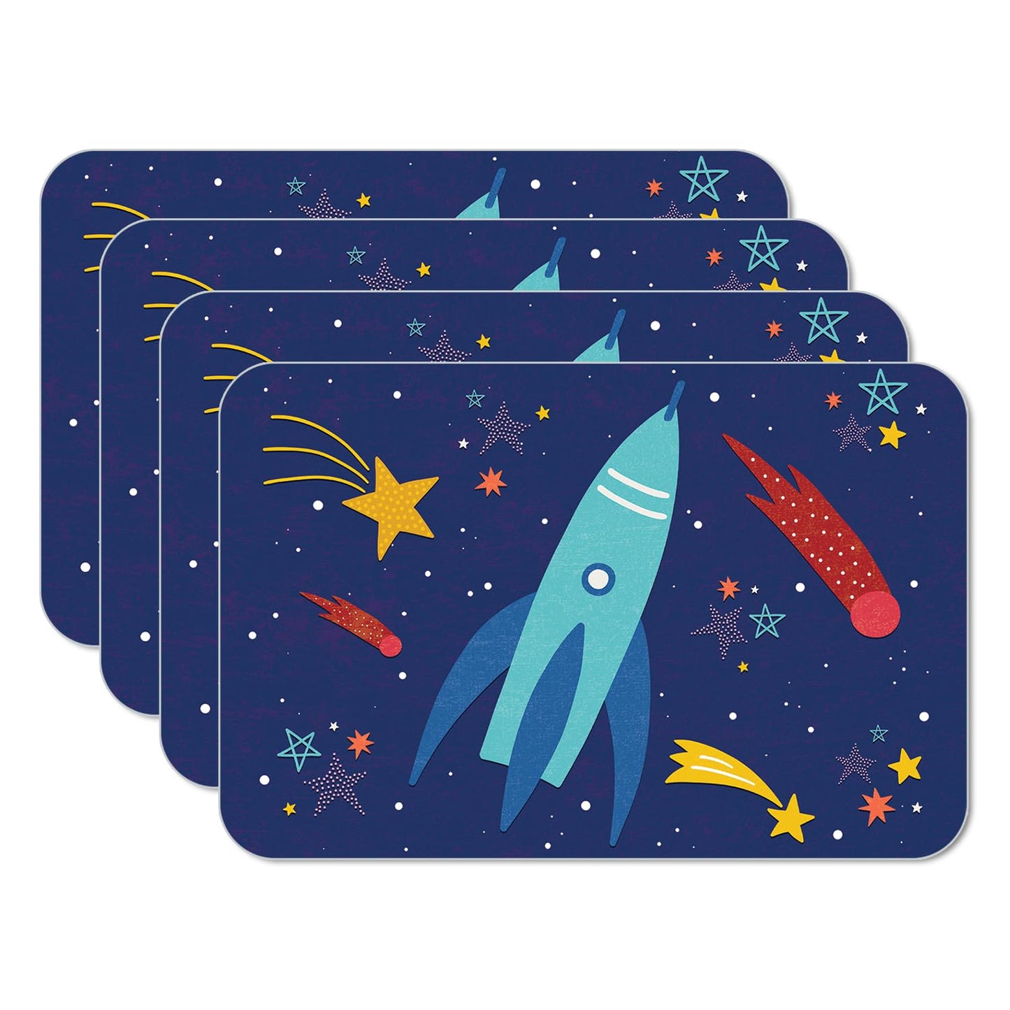 CounterArt Kids Space Flight4 Pack Reversible Easy Care Flexible Placemats Made in the USA