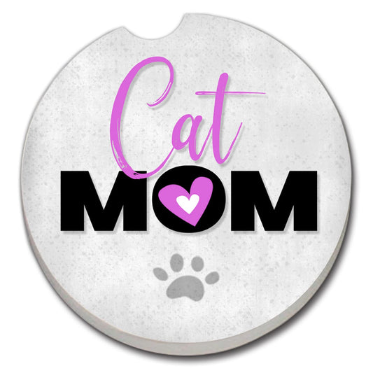 CounterArt Cat Mom Single Absorbent Stone Coaster for Vehicle Cup Holder 2.6” Diameter Manufactured in The USA