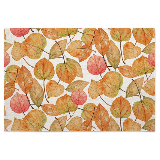 Highland Home Falling Leaves 4 Pack Poly-Cotton Blend Fabric Placemats 18" x 12" Manufactured in The USA