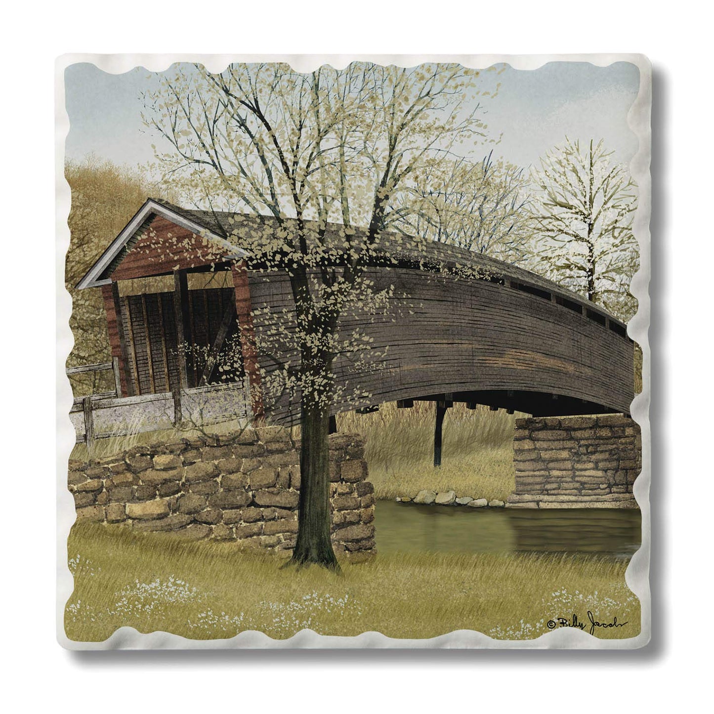 Thirstystone Humpback Bridge Single Tumbled Tile Stone Coaster with Protective Cork Backing Manufactured in The USA 4" Square, Artistic, Easily Wipes Clean