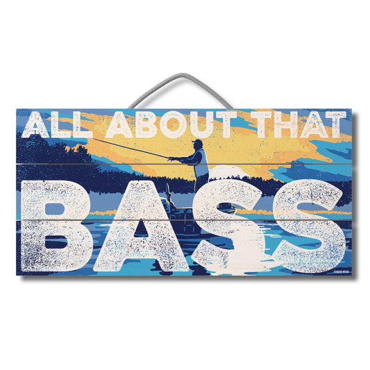 CounterArt That Bass Decorative Slatted Pallet Wood Sign 12" by 6" Features Wire Hanger That Doubles As An Easel