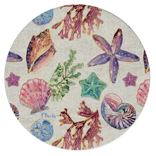 CounterArt Spectrum Shells Single Round Natural Sandstone Coaster with Protective Cork Backing Manufactured in The USA 4" Diameter