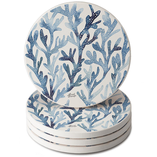 Thirstystone Ocean Coral 4 Pack Round Absorbent Stone Coasters 4" Diameter Manufactured in the USA