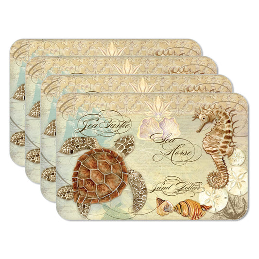 CounterArt Coastal Waterways 4 Pack Reversible Easy Care Flexible Placemats Made in the USA