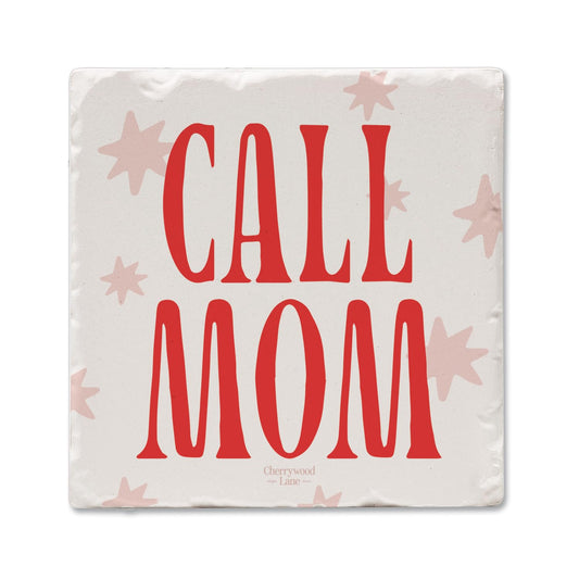 Thirstystone Call Mom Single Tumbled Tile Stone Coaster with Protective Cork Backing Manufactured in The USA 4" Square, Colorful, Artistiic, Easily Wipes Clean