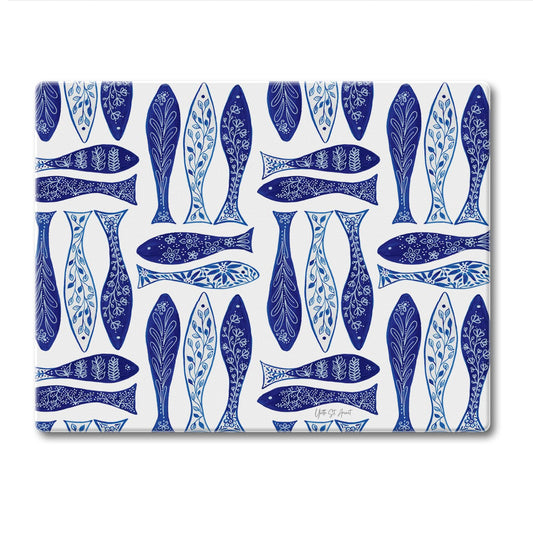 CounterArt Blue Fish 3mm Tempered Glass Cutting Board 10” x 8” Manufactured in the USA