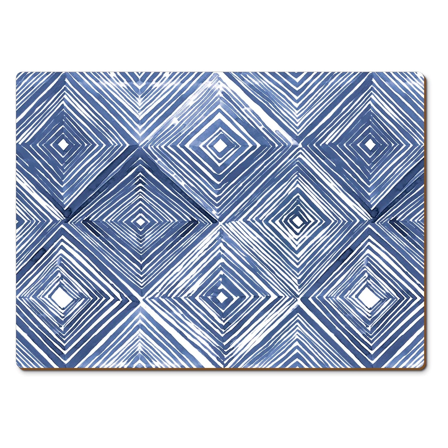 CounterArt Indigo Diamond Premium Decorative Hardboard Tabletop Placemats 4-Pack Manufactured in The USA Heat Tolerant and Easily Wipes Clean