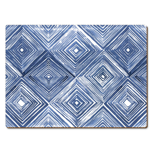 CounterArt Indigo Diamond Premium Decorative Hardboard Tabletop Placemats 4-Pack Manufactured in The USA Heat Tolerant and Easily Wipes Clean