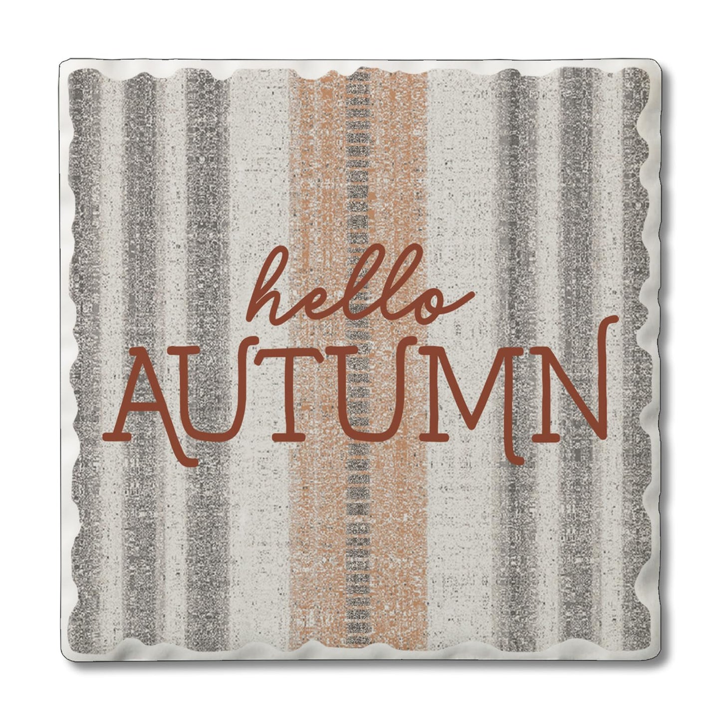 Thirstystone Hello Autumn Stripes Single Tumbled Tile Stone Coaster with Protective Cork Backing Manufactured in The USA 4" Square, Colorful, Artistiic, Easily Wipes Clean
