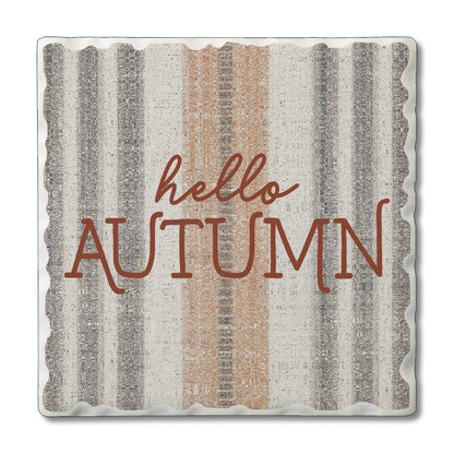 Thirstystone Hello Autumn Stripes Single Tumbled Tile Stone Coaster with Protective Cork Backing Manufactured in The USA 4" Square, Colorful, Artistiic, Easily Wipes Clean