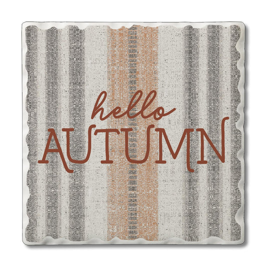 Thirstystone Hello Autumn Stripes Single Tumbled Tile Stone Coaster with Protective Cork Backing Manufactured in The USA 4" Square, Colorful, Artistiic, Easily Wipes Clean
