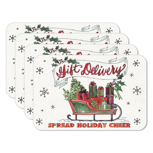 CounterArt Holiday Delivery 4 Pack Reversible Easy Care Flexible Plastic Placemats Made in the USA