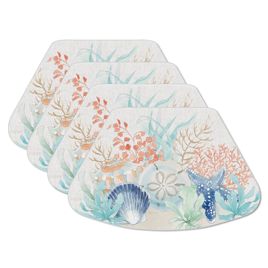 CounterArt Seaside Wedge Shaped Reversible Easy Care Flexible Placemat 4 Pack Made in the USA 17.75" x 11.25"