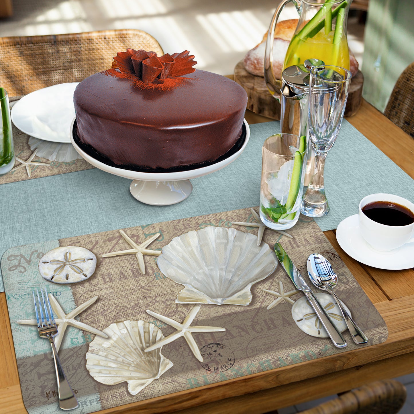 CounterArt Linen Shells 4 Pack Reversible Easy Care Flexible Placemats Made in the USA