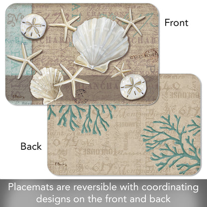 CounterArt Linen Shells 4 Pack Reversible Easy Care Flexible Placemats Made in the USA