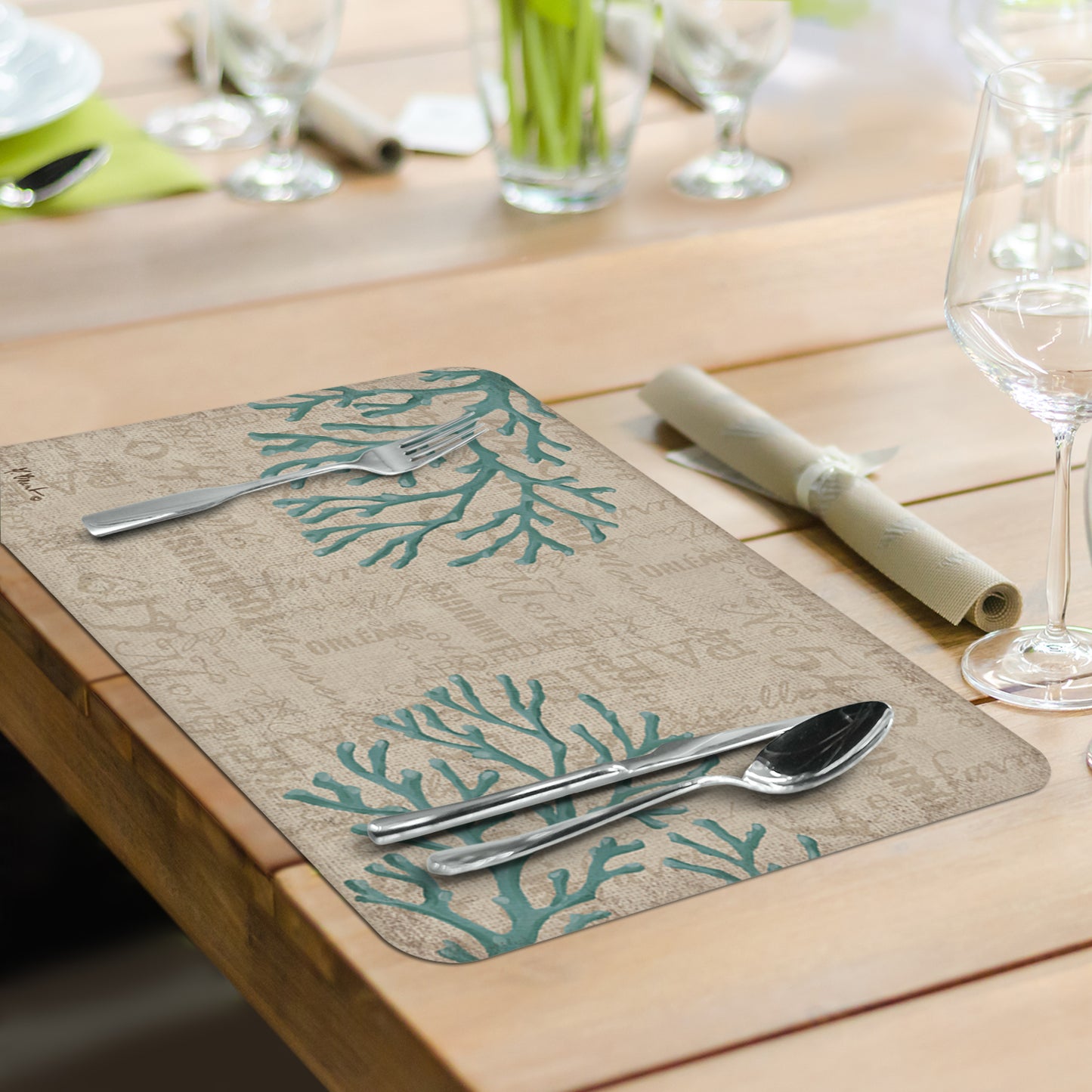 CounterArt Linen Shells 4 Pack Reversible Easy Care Flexible Placemats Made in the USA