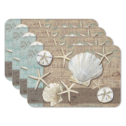CounterArt Linen Shells 4 Pack Reversible Easy Care Flexible Placemats Made in the USA