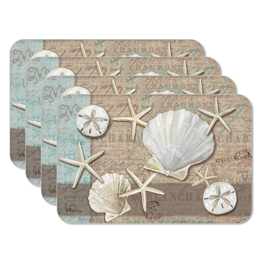 CounterArt Linen Shells 4 Pack Reversible Easy Care Flexible Placemats Made in the USA