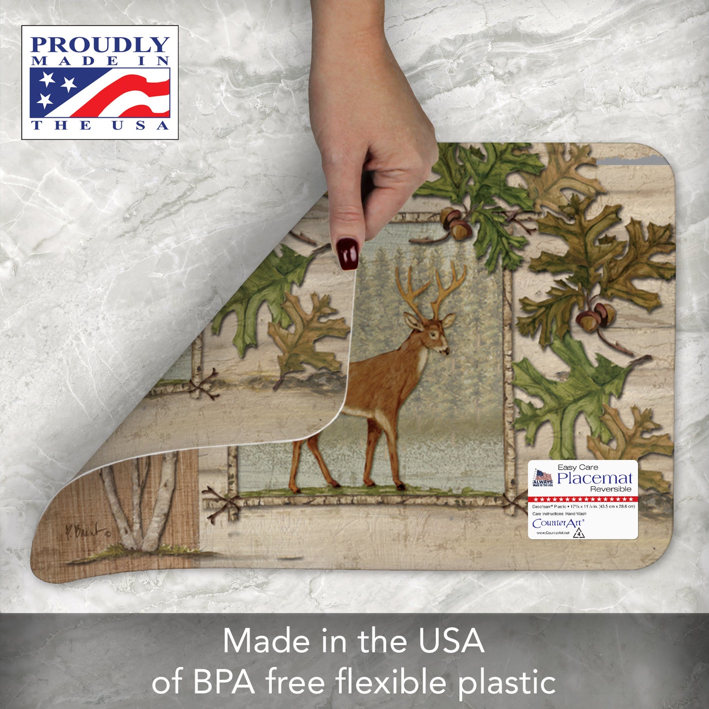 CounterArt Forest Trails 4 Pack Reversible Easy Care Flexible Placemats Made in the USA