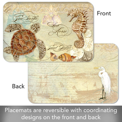 CounterArt Coastal Waterways 4 Pack Reversible Easy Care Flexible Placemats Made in the USA