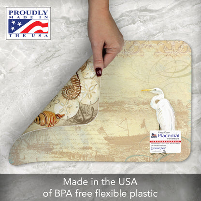 CounterArt Coastal Waterways 4 Pack Reversible Easy Care Flexible Placemats Made in the USA