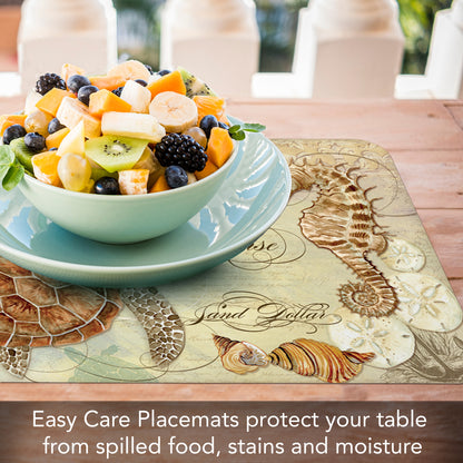 CounterArt Coastal Waterways 4 Pack Reversible Easy Care Flexible Placemats Made in the USA