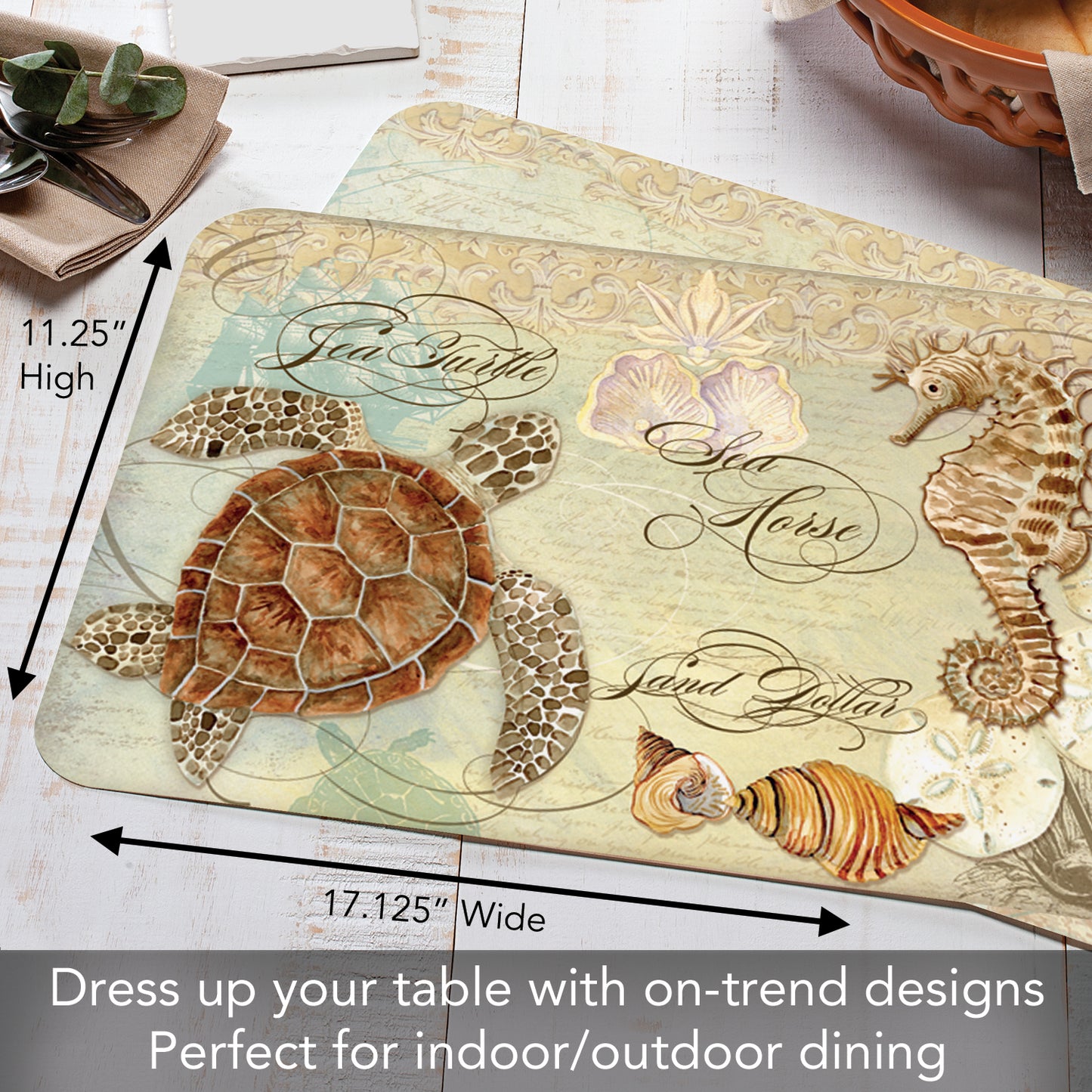 CounterArt Coastal Waterways 4 Pack Reversible Easy Care Flexible Placemats Made in the USA