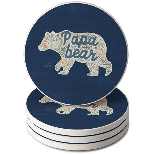 Thirstystone Papa Bear 4 Pack Round Absorbent Stone Coasters 4" Diameter Manufactured in the USA