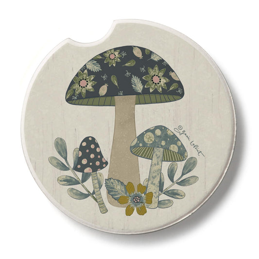 Thirstystone Patterned Mushrooms Single Absorbent Stone Car Coaster 2.6” Diameter Manufactured in The USA