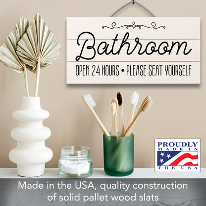 Highland Home Seat Yourself Handcrafted Slatted Pallet Wood Sign 12" x 6" Made in the USA Wire doubles as an Easel