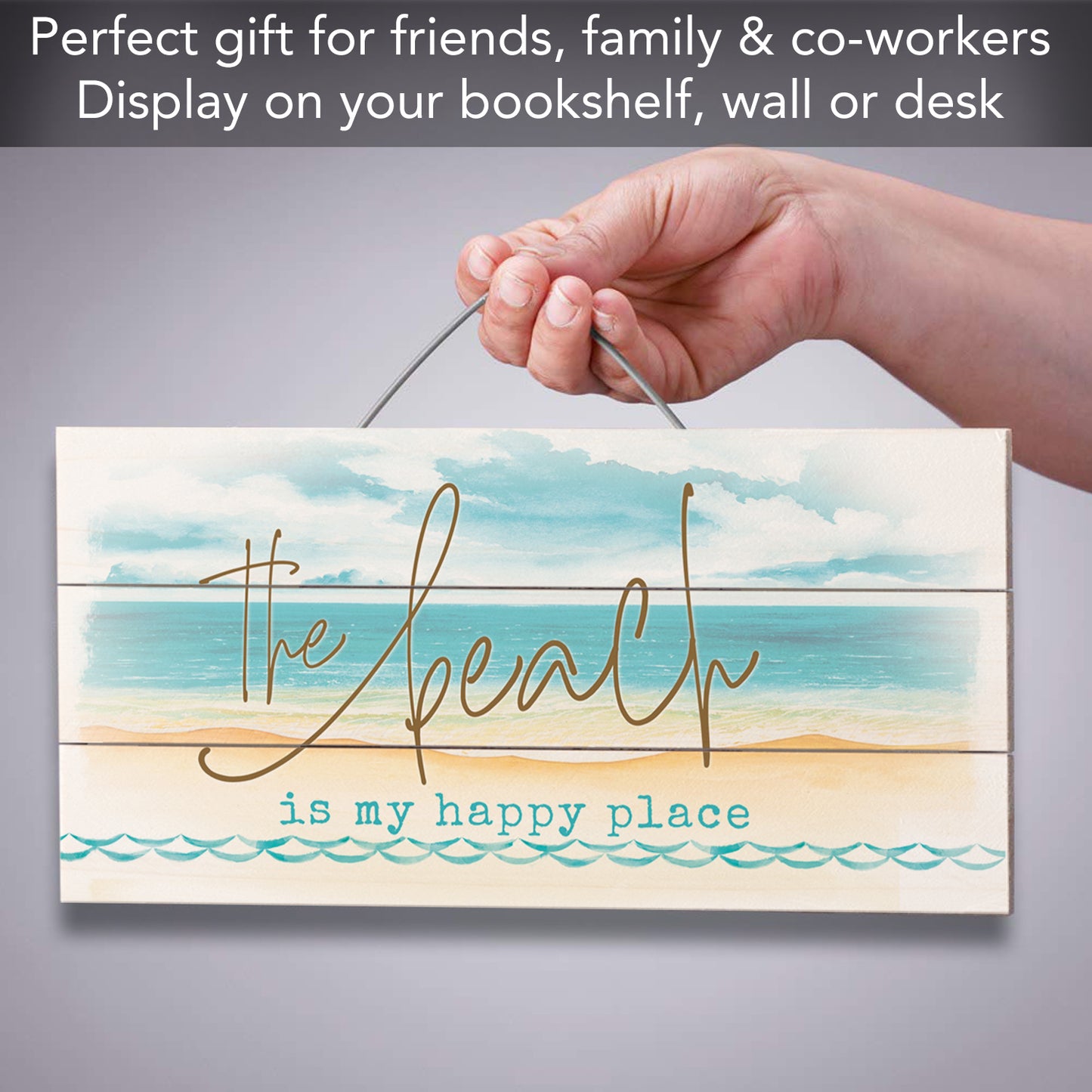 Highland Home Beach is My Happy Place Handcrafted Pallet Wood Sign 12" x 6" Made in the USA Wire Doubles as an Easel