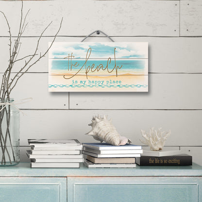 Highland Home Beach is My Happy Place Handcrafted Pallet Wood Sign 12" x 6" Made in the USA Wire Doubles as an Easel