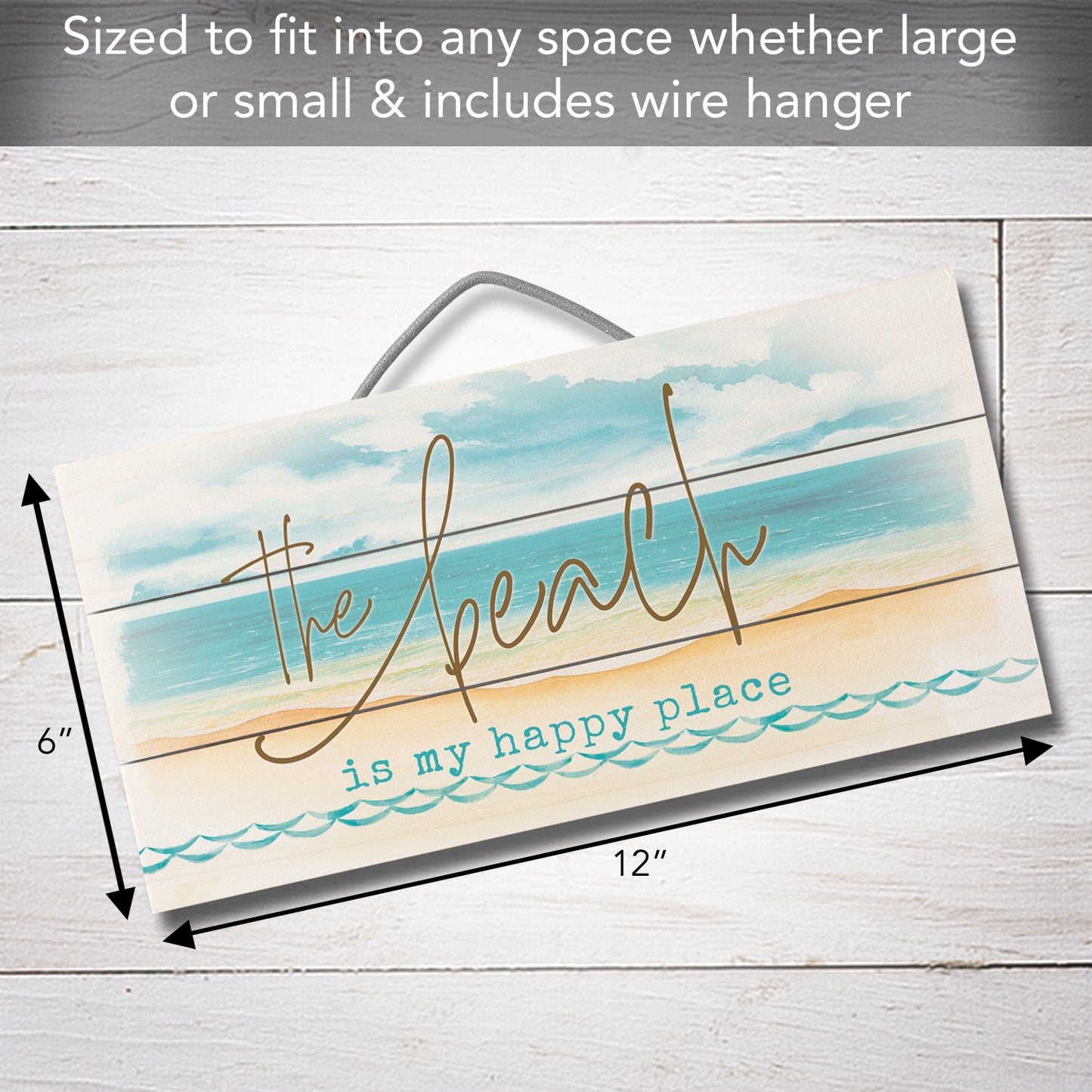 Highland Home Beach is My Happy Place Handcrafted Pallet Wood Sign 12" x 6" Made in the USA Wire Doubles as an Easel