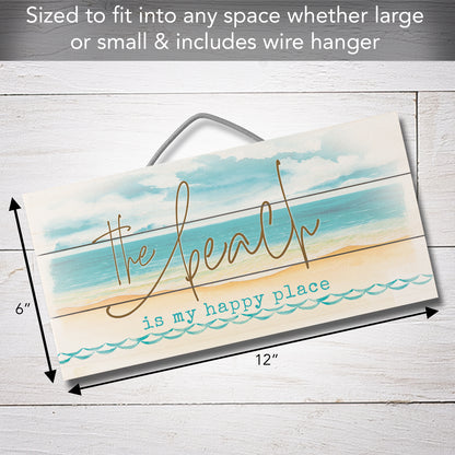 Highland Home Beach is My Happy Place Handcrafted Pallet Wood Sign 12" x 6" Made in the USA Wire Doubles as an Easel