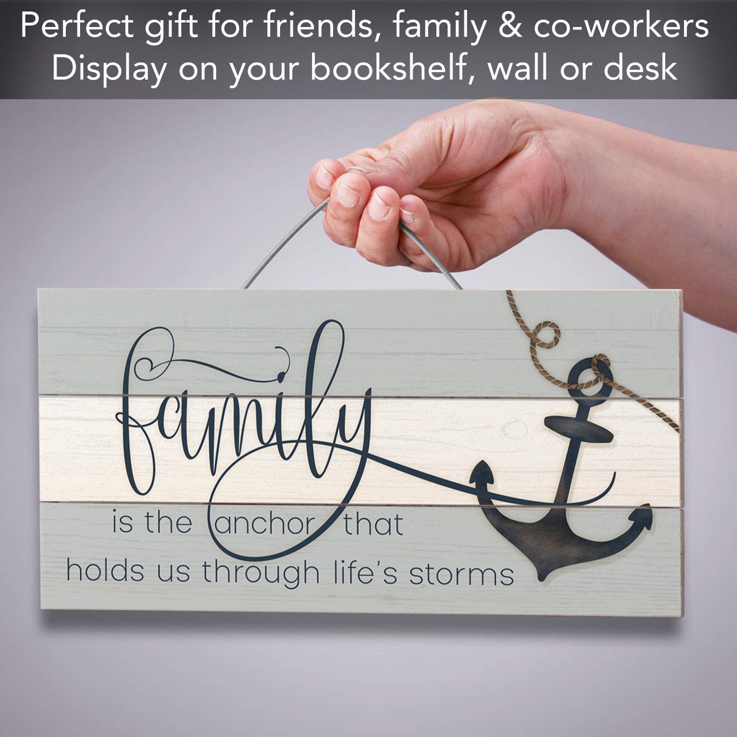 Highland Home Family is the Anchor Decorative Pallet Wood Sign 12" x 6" Made in the USA Wire Hanger Doubles as an Easel