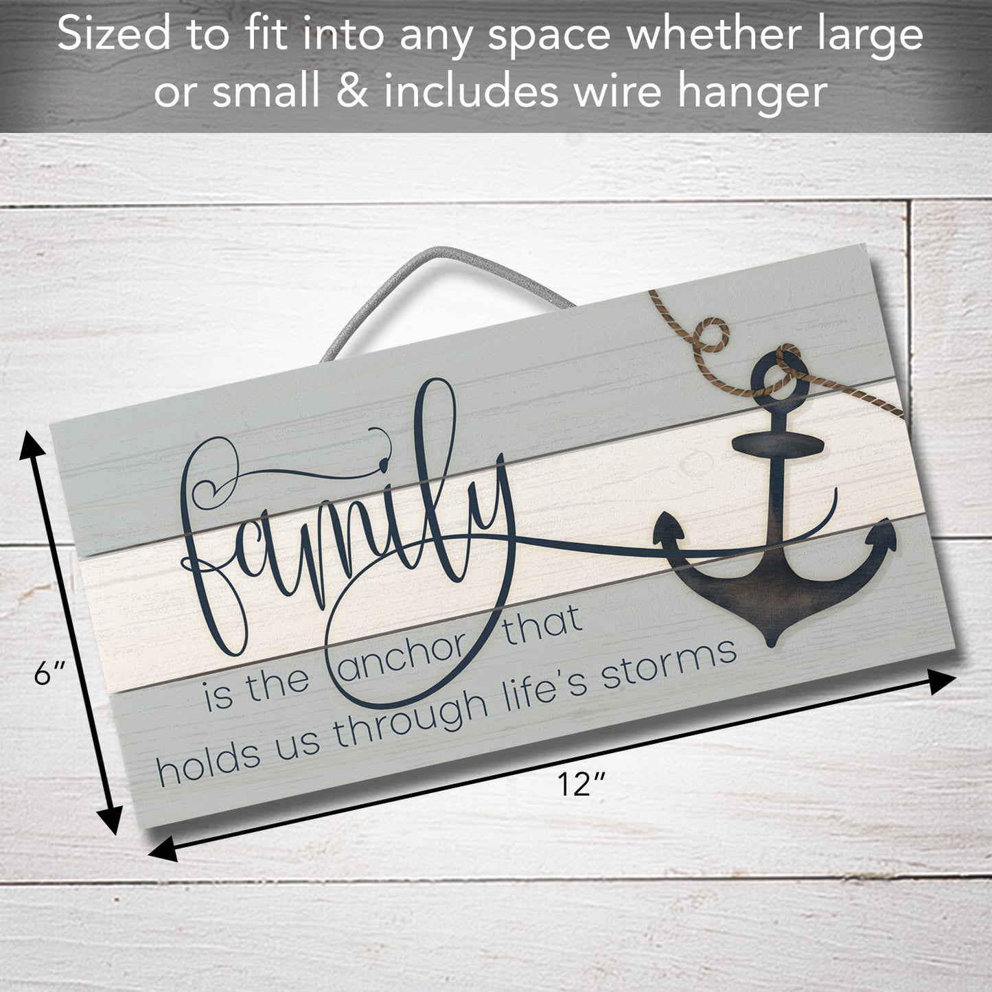Highland Home Family is the Anchor Decorative Pallet Wood Sign 12" x 6" Made in the USA Wire Hanger Doubles as an Easel