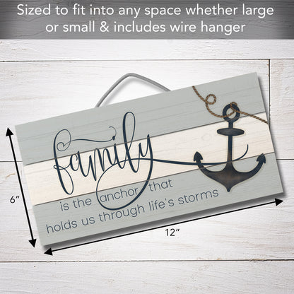 Highland Home Family is the Anchor Decorative Pallet Wood Sign 12" x 6" Made in the USA Wire Hanger Doubles as an Easel