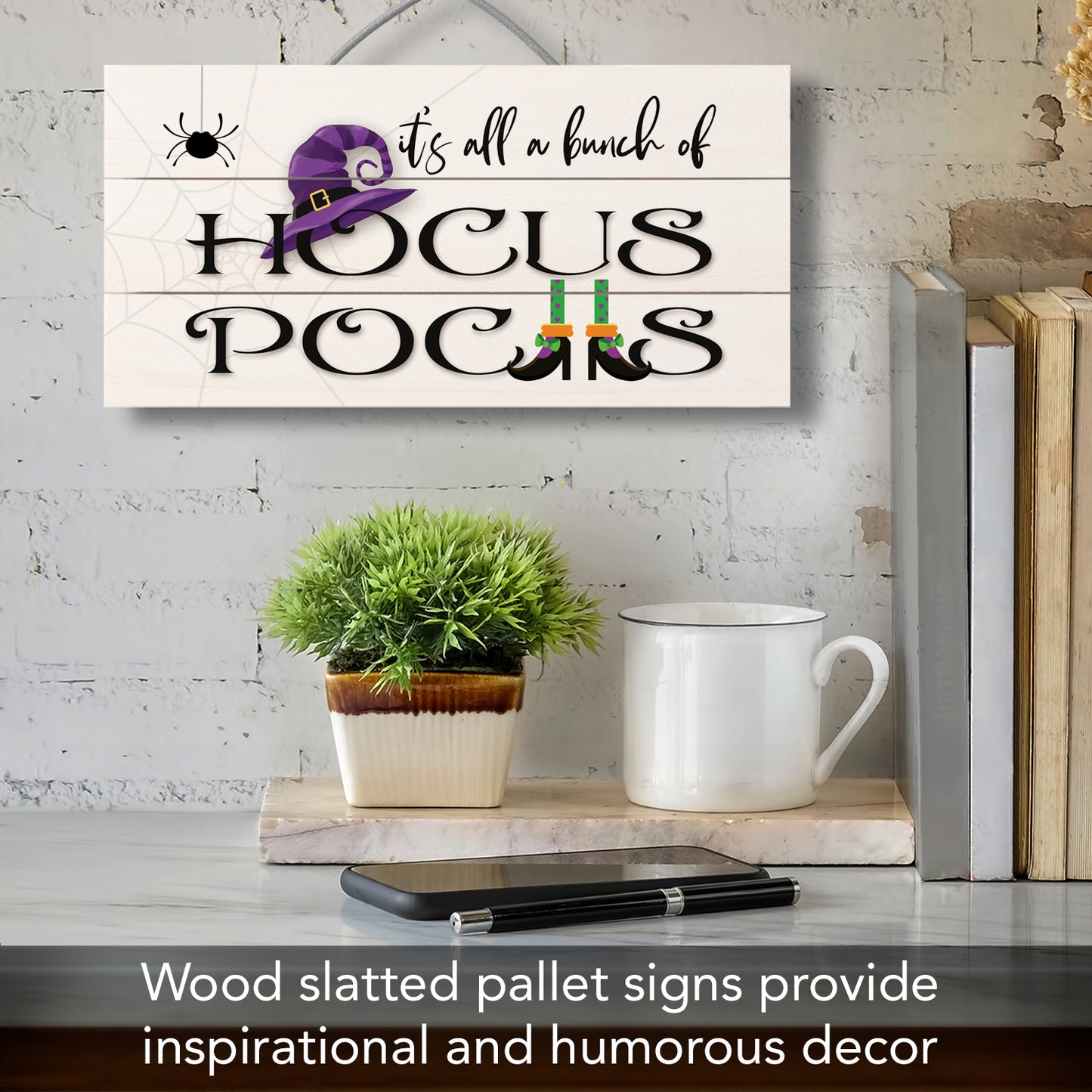 CounterArt Bunch of Hocus Pocus Decorative Slatted Pallet Wood Sign 12" by 6" Made in the USA