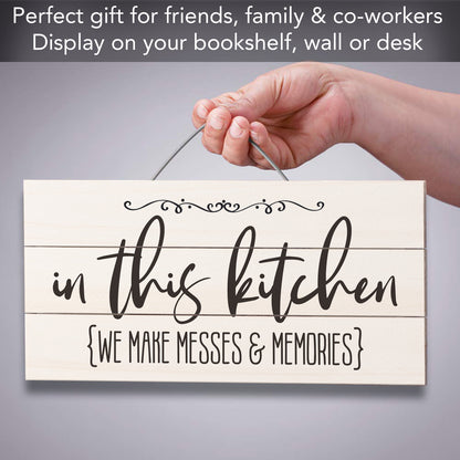 Highland Home Messes & Memories Decorative Pallet Wood Kitchen Sign 12" x 6" Made in the USA Wire Hanger Included and Doubles as an Easel