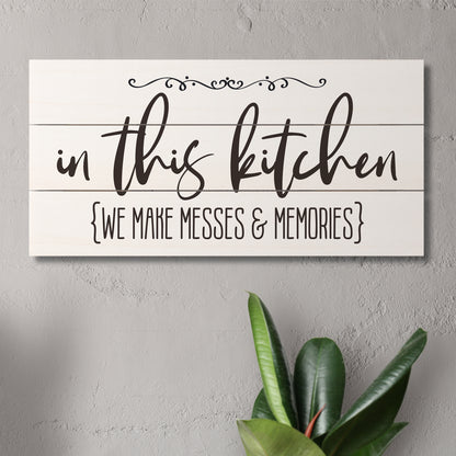 Highland Home Messes & Memories Decorative Pallet Wood Kitchen Sign 12" x 6" Made in the USA Wire Hanger Included and Doubles as an Easel
