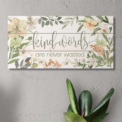 Highland Home Kind Words Never Wasted Decorative Pallet Wood Sign 12" x 6" Made in the USA Wire Hanger Included and Doubles as an Easel