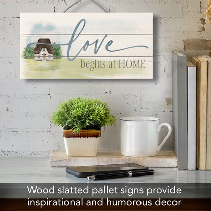 CounterArt Love Begins at Home Decorative Slatted Pallet Wood Sign 12" by 6" Made in the USA