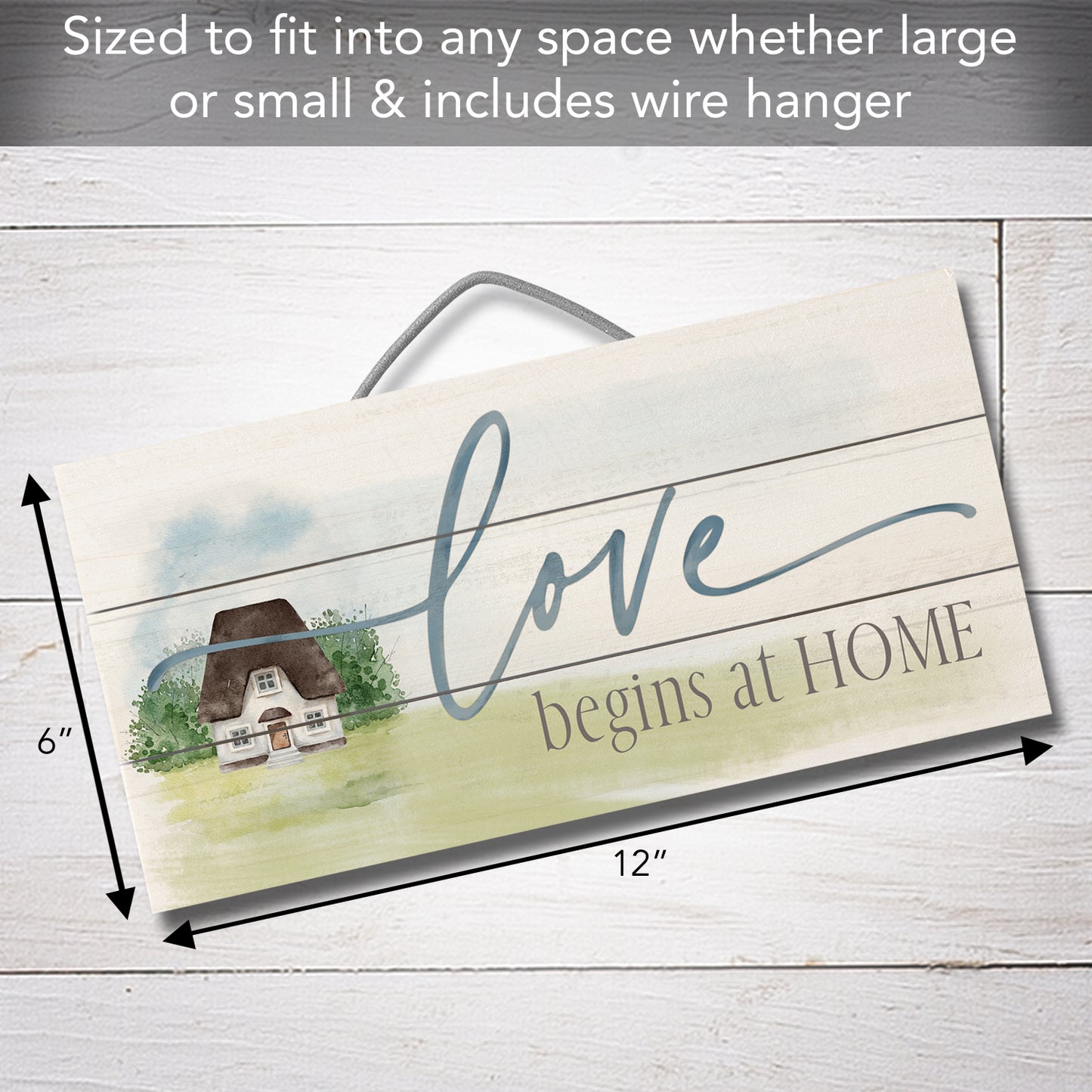 CounterArt Love Begins at Home Decorative Slatted Pallet Wood Sign 12" by 6" Made in the USA