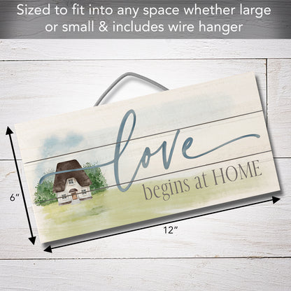 CounterArt Love Begins at Home Decorative Slatted Pallet Wood Sign 12" by 6" Made in the USA