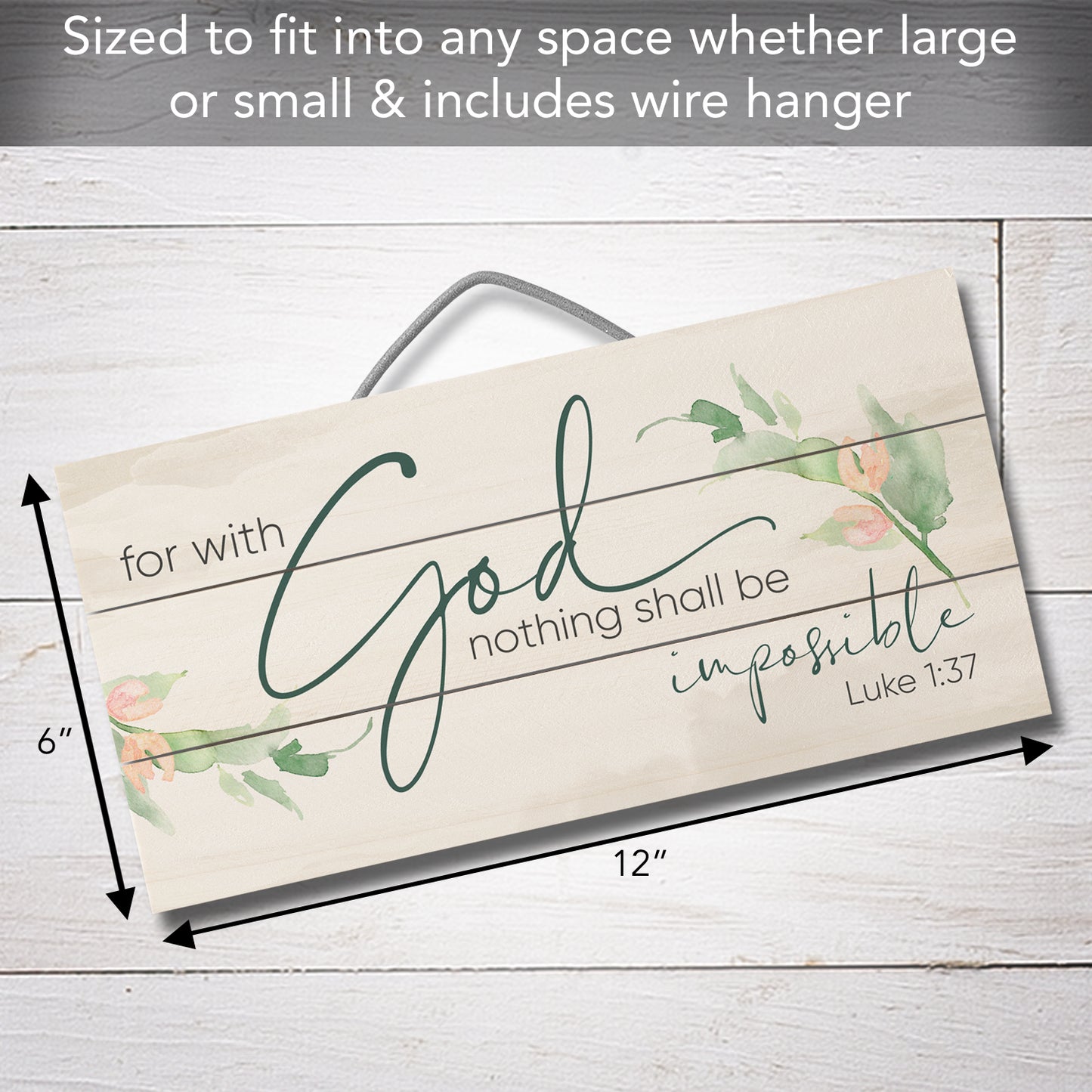 Highland Home Nothing Shall Be Impossible Decorative Pallet Wood Sign 12" x 6" Made in the USA Wire Hanger Included and Doubles as an Easel
