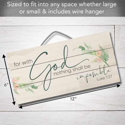 Highland Home Nothing Shall Be Impossible Decorative Pallet Wood Sign 12" x 6" Made in the USA Wire Hanger Included and Doubles as an Easel