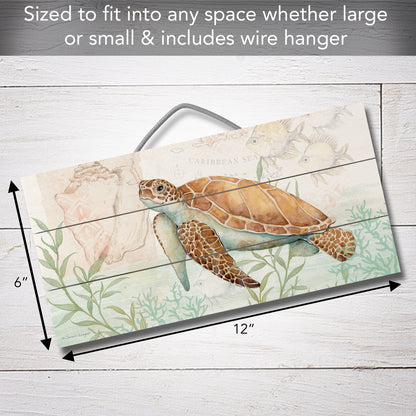 Highland Home Sea Turtle Decorative Pallet Wood Sign 12" x 6" Made in the USA Wire Hanger Included that Doubles as an Easel