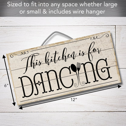 Highland Home Kitchen Is For Dancing Decorative Pallet Wood Sign 12" x 6" Made in the USA Wire Hanger Included and Doubles as an Easel